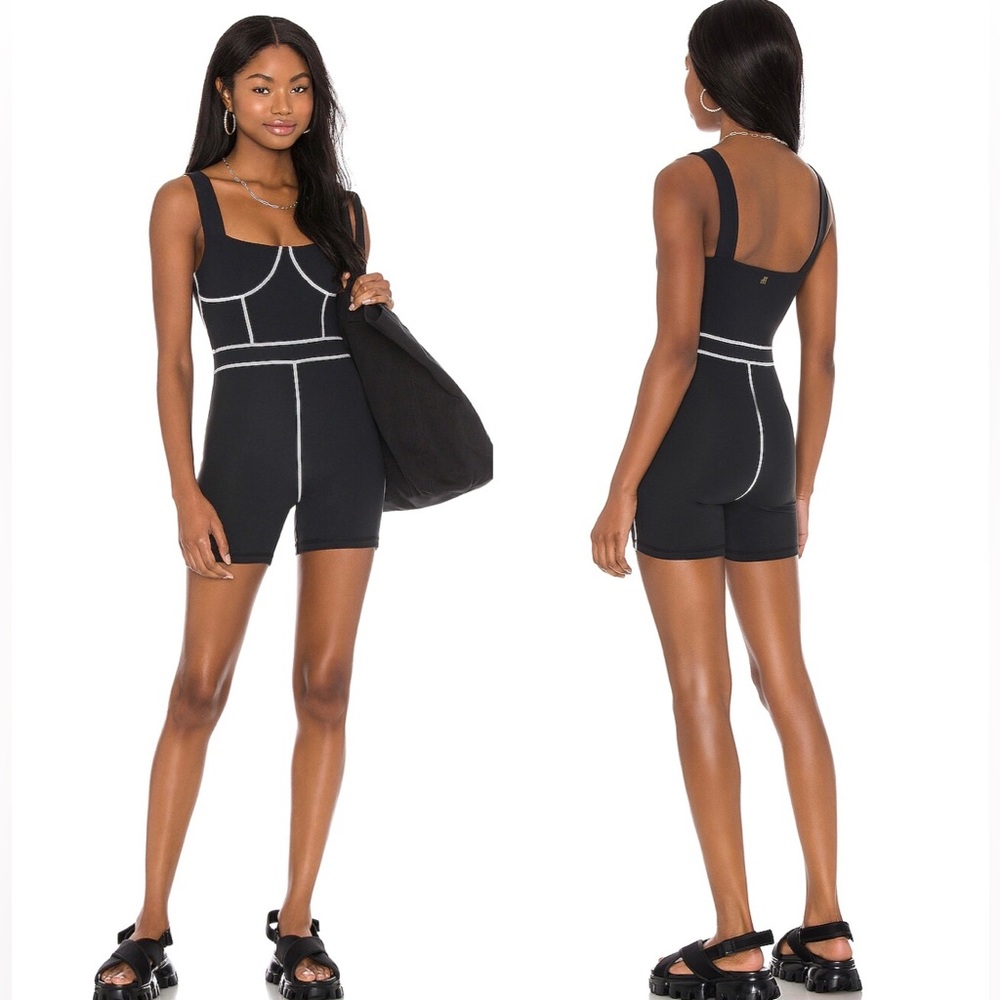 WeWoreWhat Black Romper with Contrast White Piping
